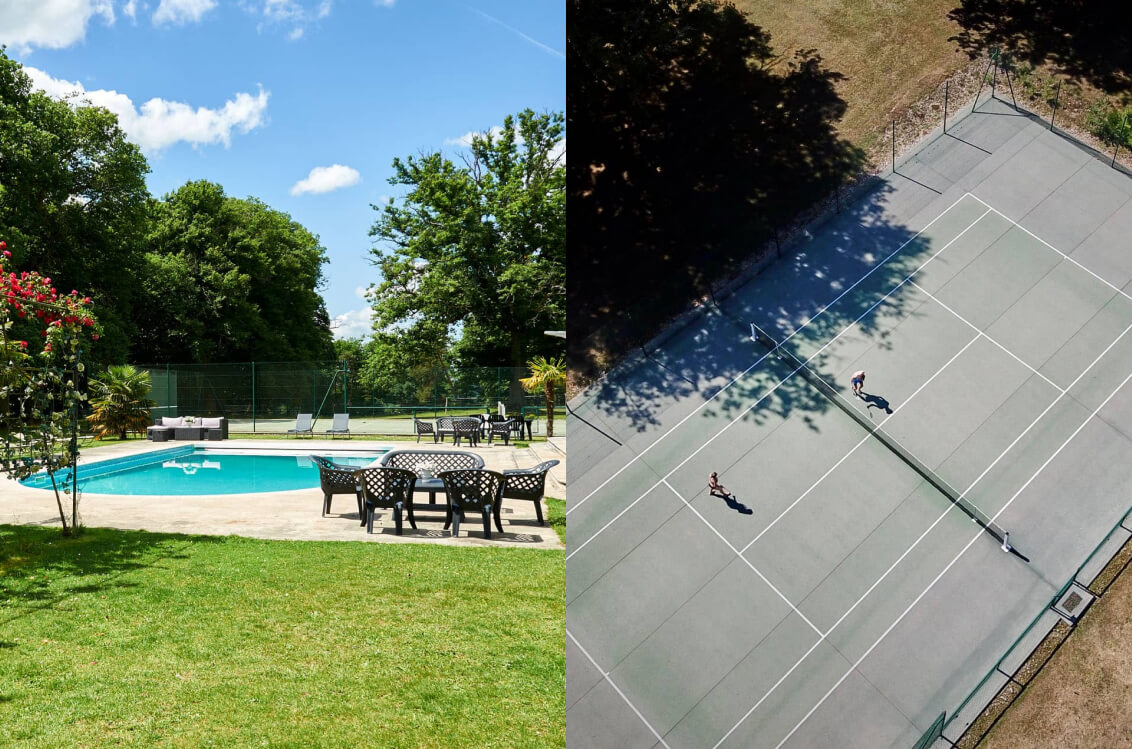 Piscine couverte et terrain de tennis
